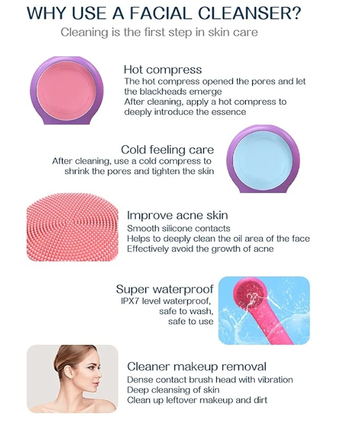 SUAVISKIN Multi-Functional Sonic Facial Cleasing Brush(Pink)