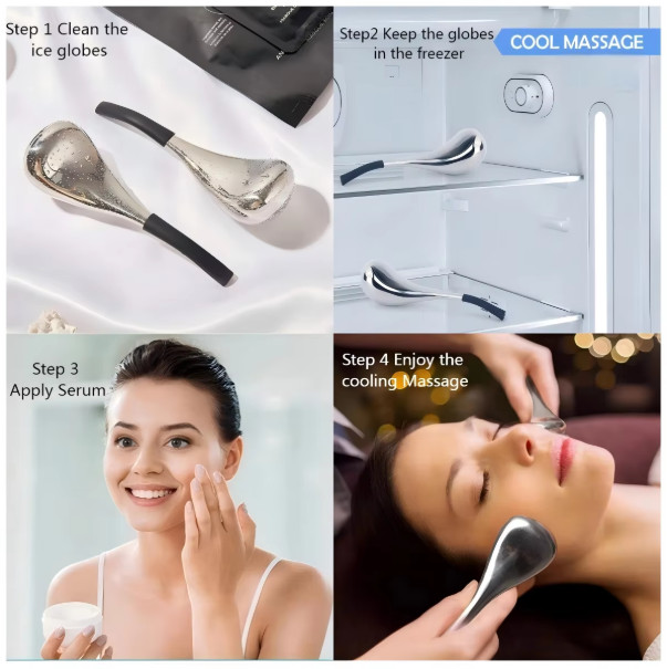 Ice Globes Facial Cooling Roller Stainless Steel Cryo Sticks for Face & Eyes