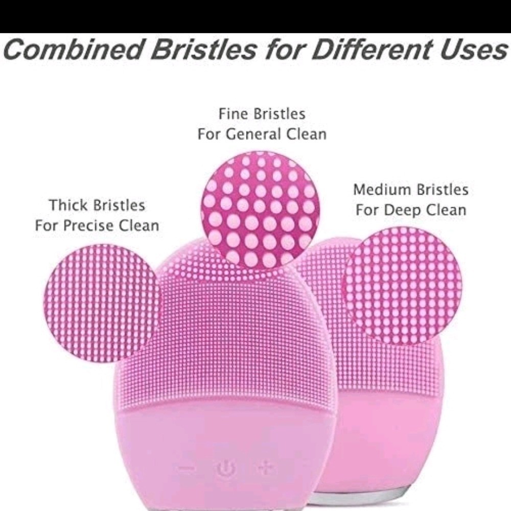 Sonic Facial Cleansing Brush Pink Waterproof USB Silicone Exfoliating
