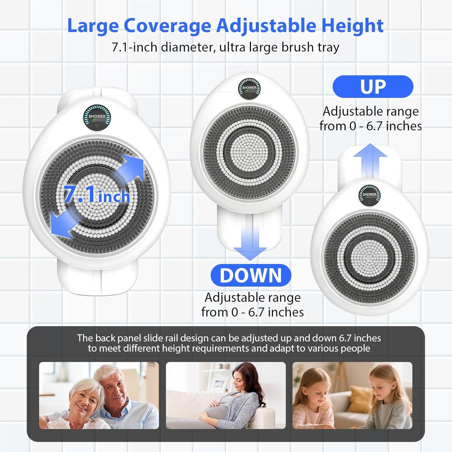 Hiqufet Electric Back Scrubber for Shower Adjustable Height