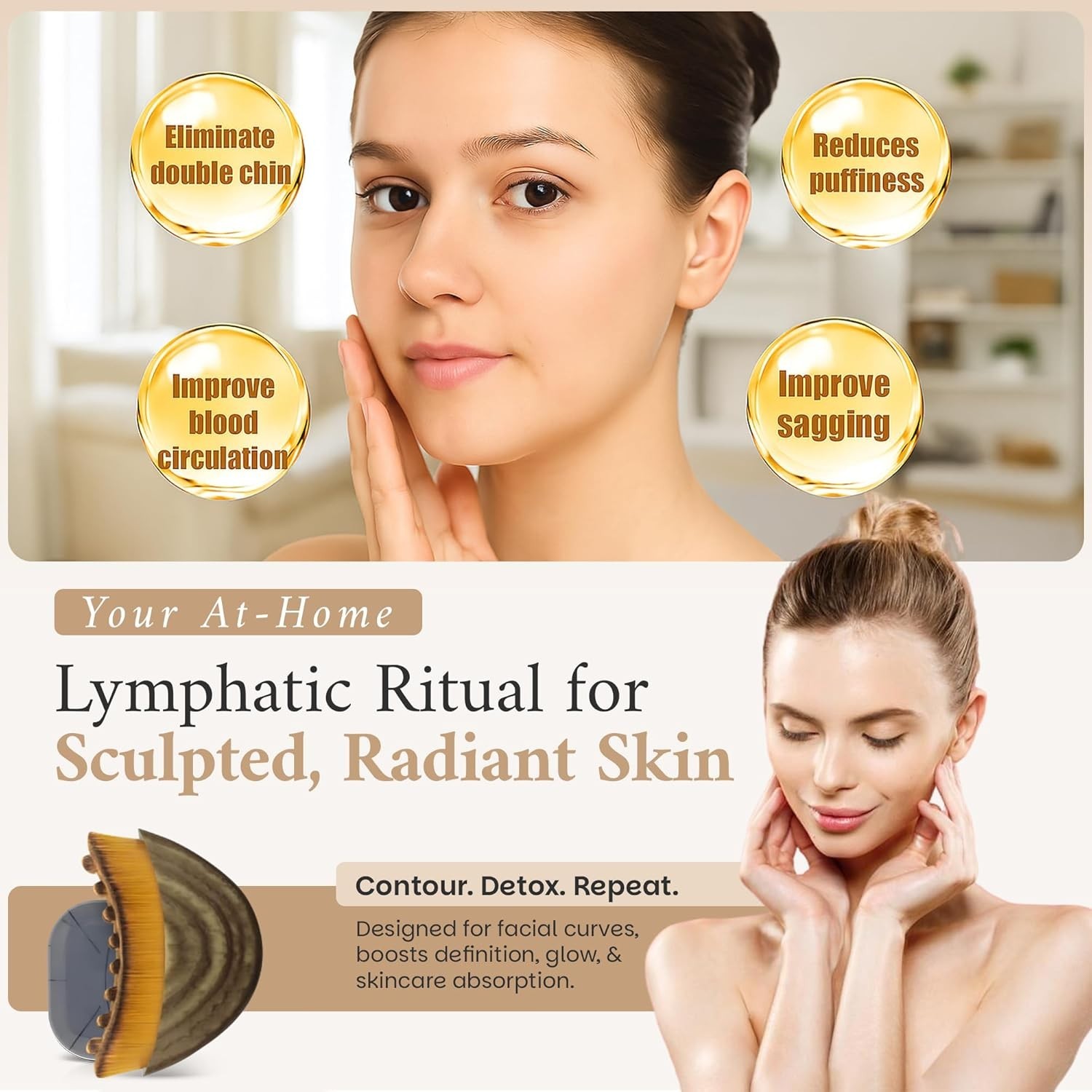 Ultra-Soft Facial Contour Brush for Lymphatic Drainage & Gentle Massaging