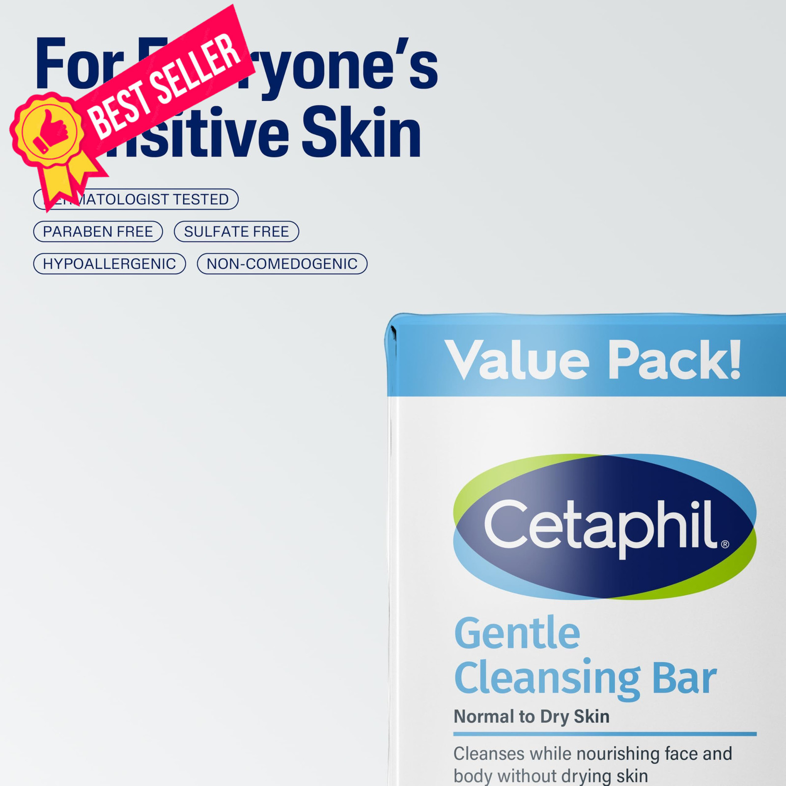 Cetaphil Gentle Cleansing Face and Body Bar, 4.5 Ounce (Pack of 6), white