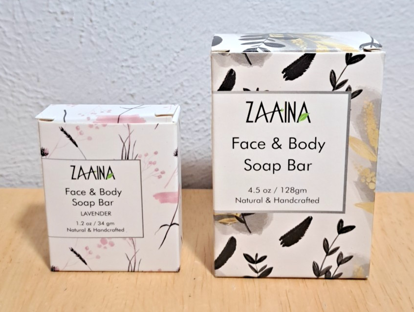 NEW ZAAINA Lavender Lemongrass 4.5oz &Lavender1.2oz Face & Body Soap Bar