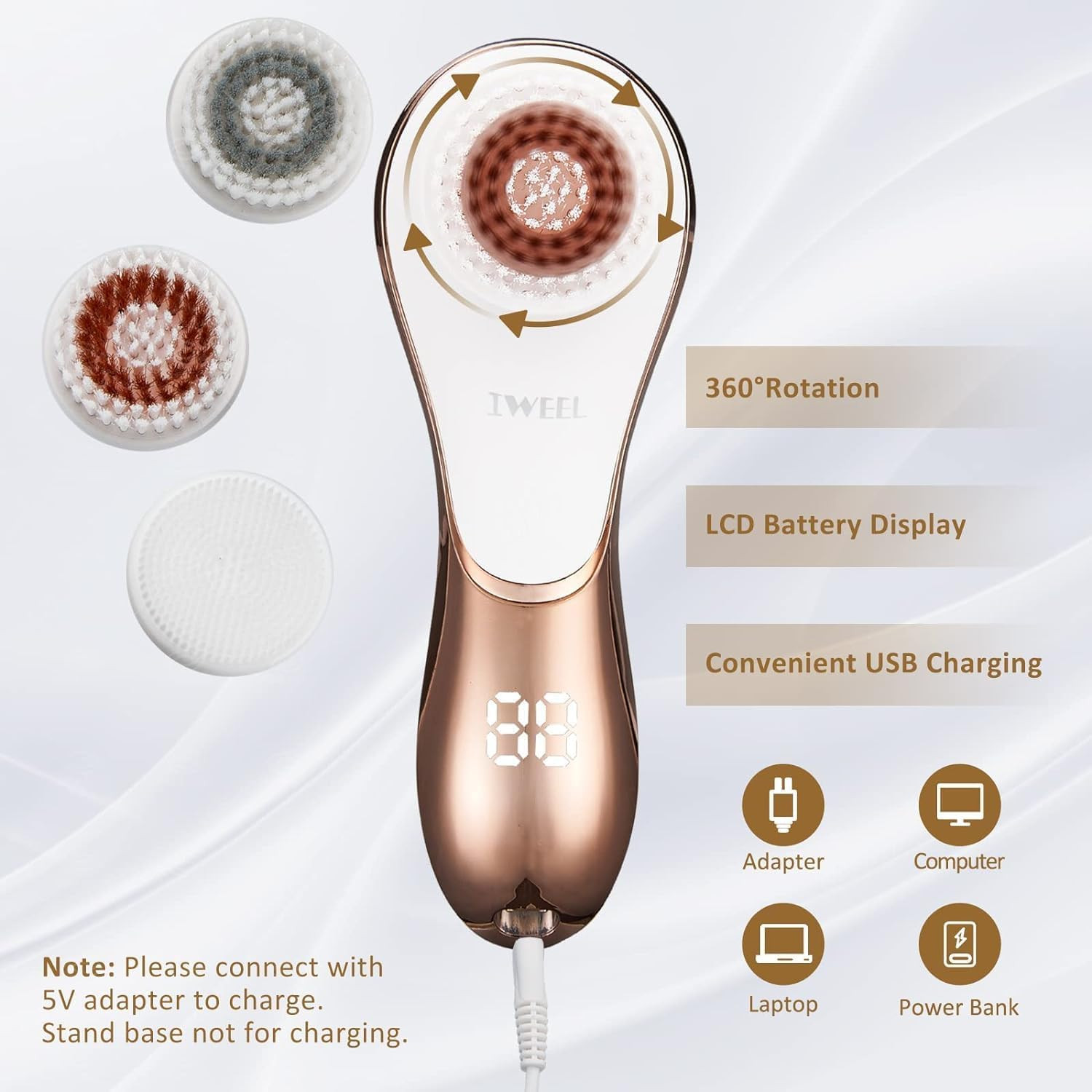 Electric Face Brush Scrubber Rechargeable Facial Exfoliator IPX-7 Waterproof Spi