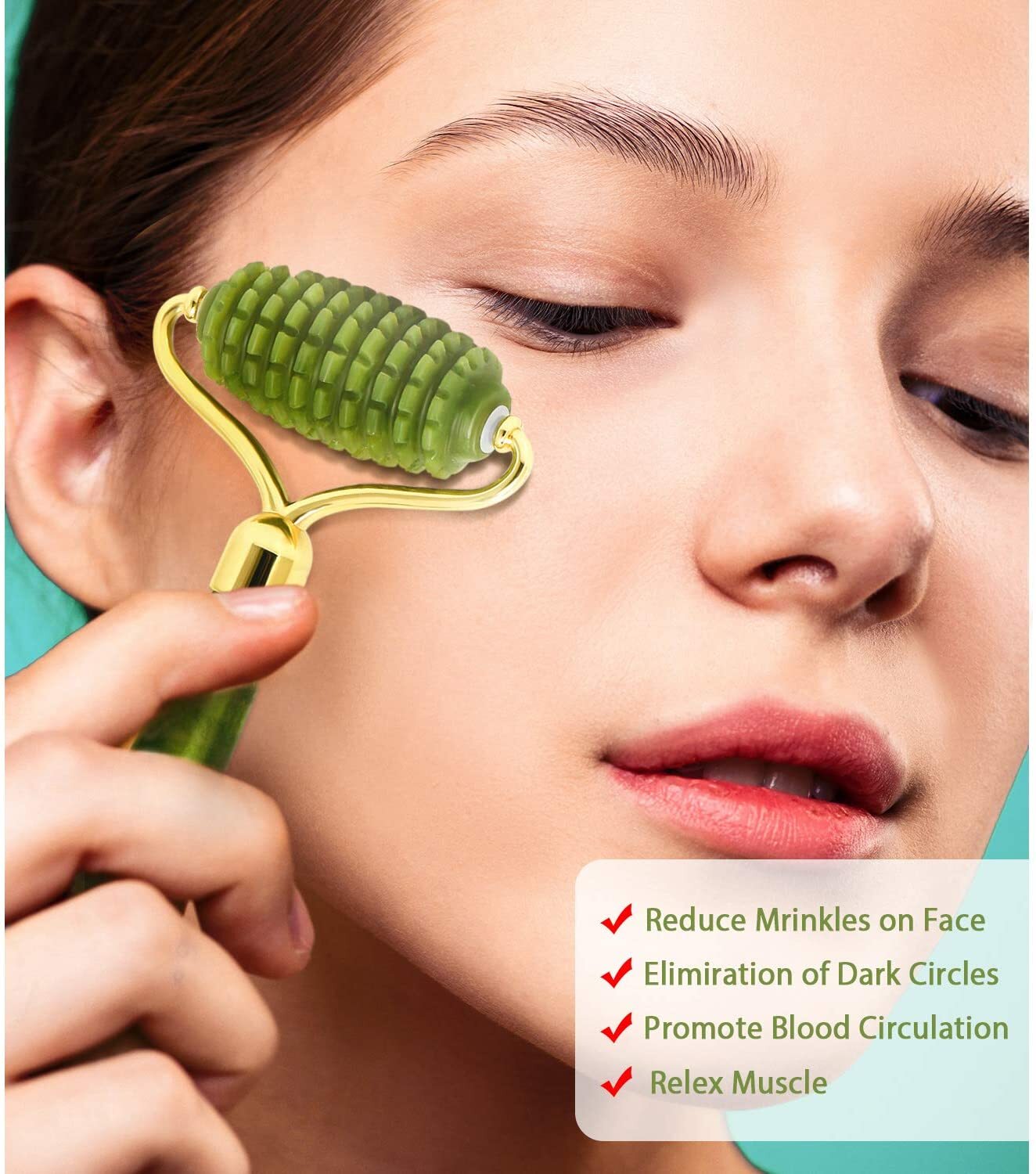 Jade Roller for Face pack of 3 Real Jade Natural Anti-Aging Face Roller for Eye