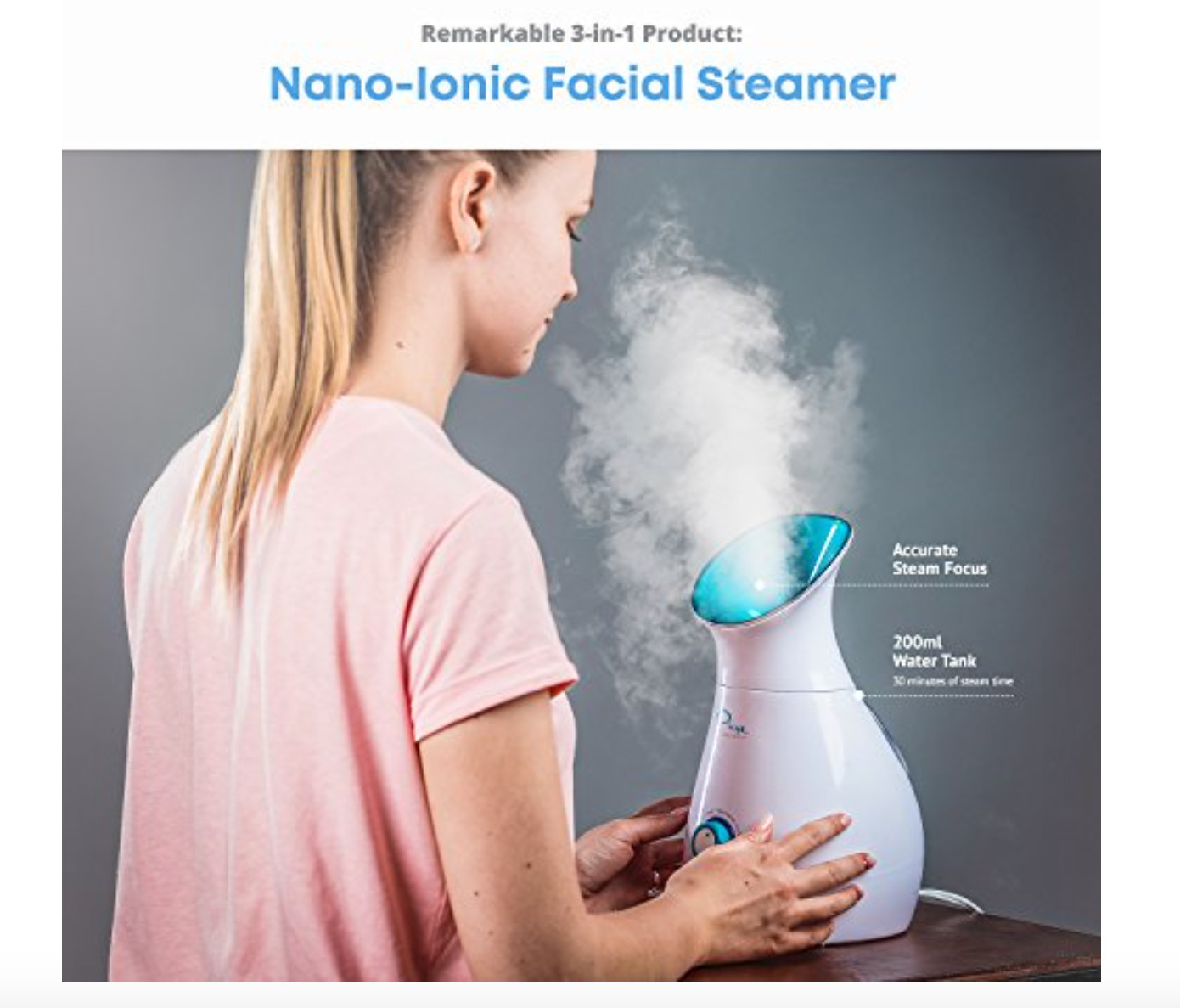 NanoSteamer Facial Steamer with Ionic Technology and 5-Piece Skin Care Tool Set