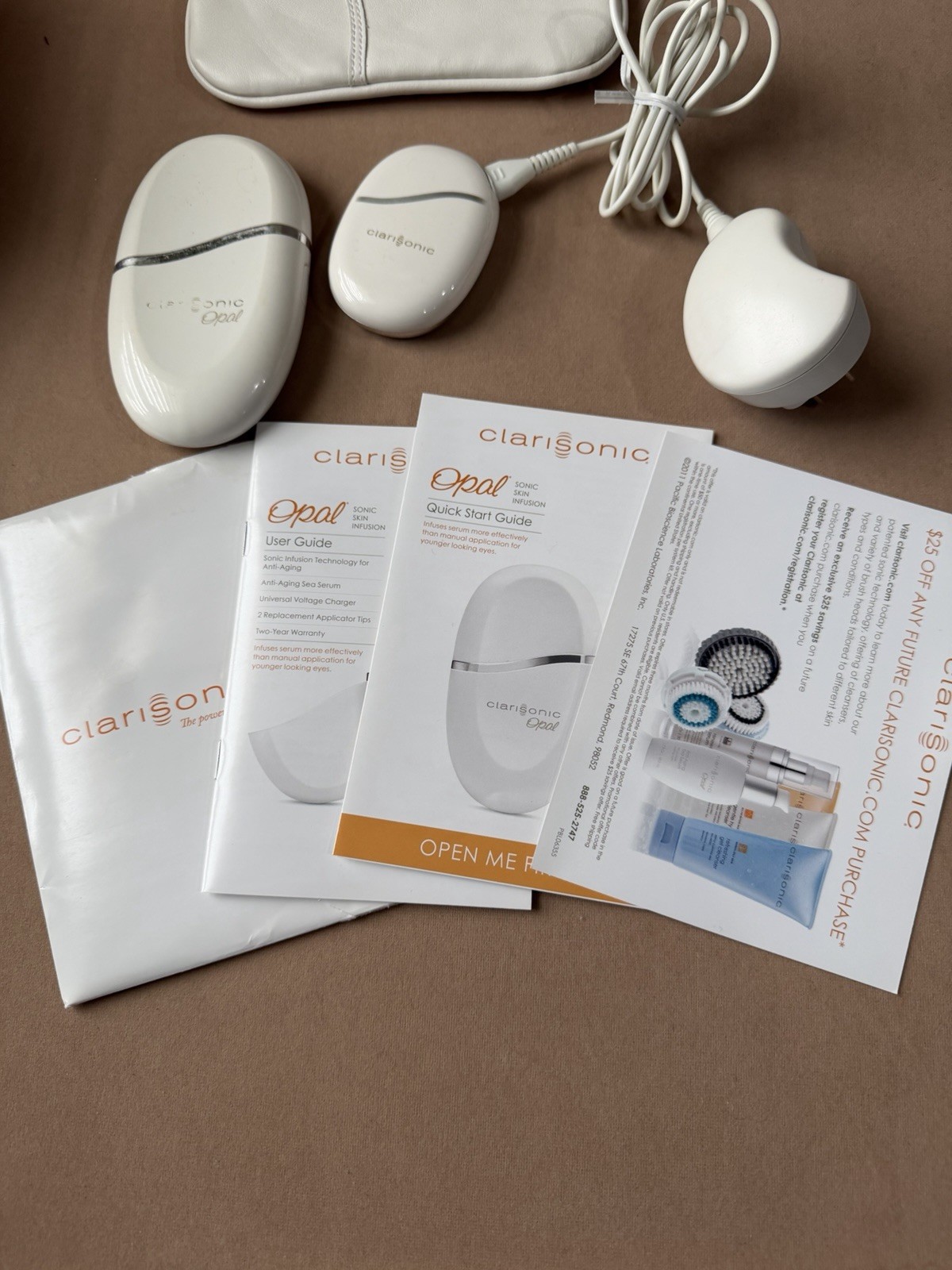 Clarisonic Opal Sonic Skin Infusion System Device, Charger, Bag, Guide Works