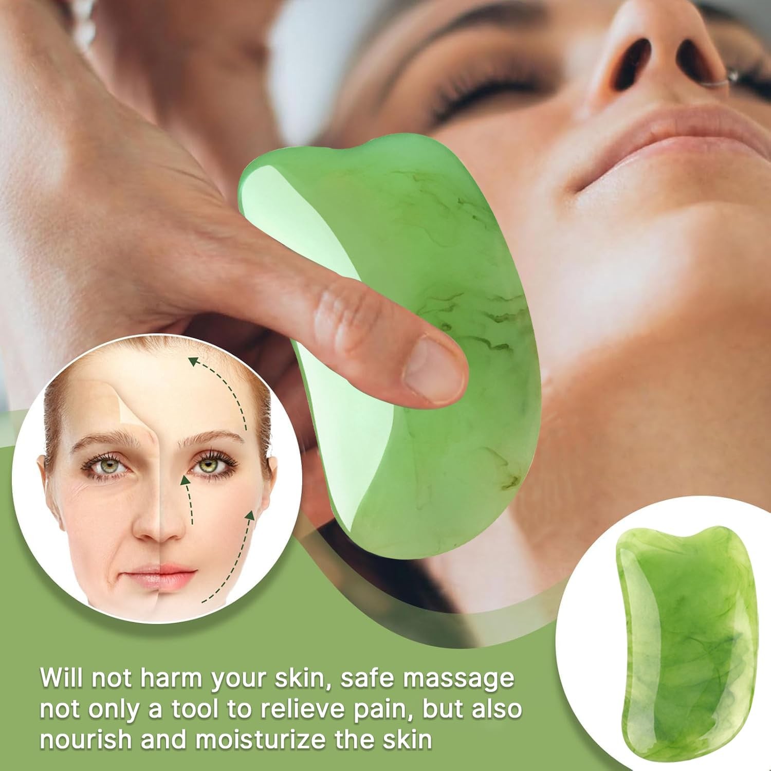 Qiifaiikooii Gua Sha Facial Tools for Skin Care, Decrease one size, Green