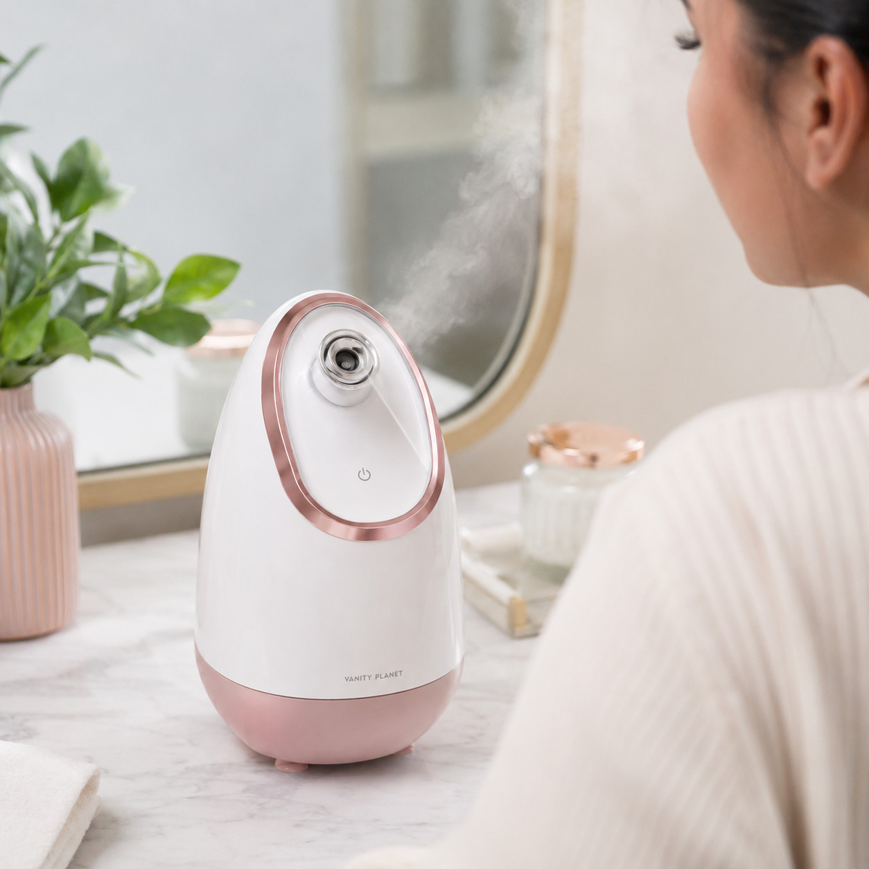 New Vanity Planet Aira Ionic Facial Steamer, Beige/Rose Gold for All Skin Types