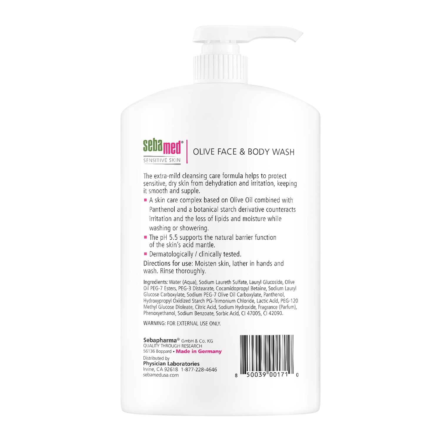 Sebamed Olive Face and Body Wash With Pump for 1 Fl Oz (Pack of 1), Clear