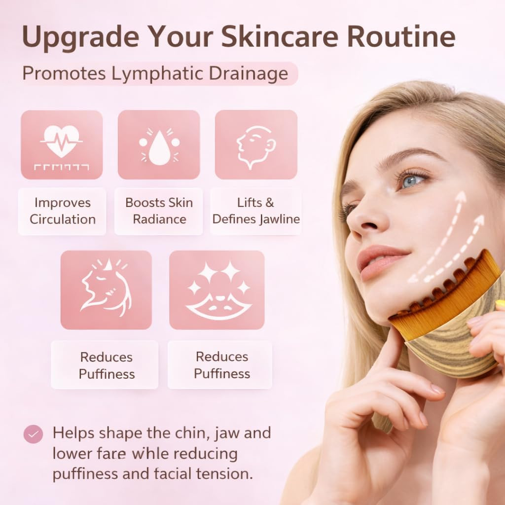 Lymphatic Face Brush for Jawline Sculpting, Facial Massage Brush with Soft Natur