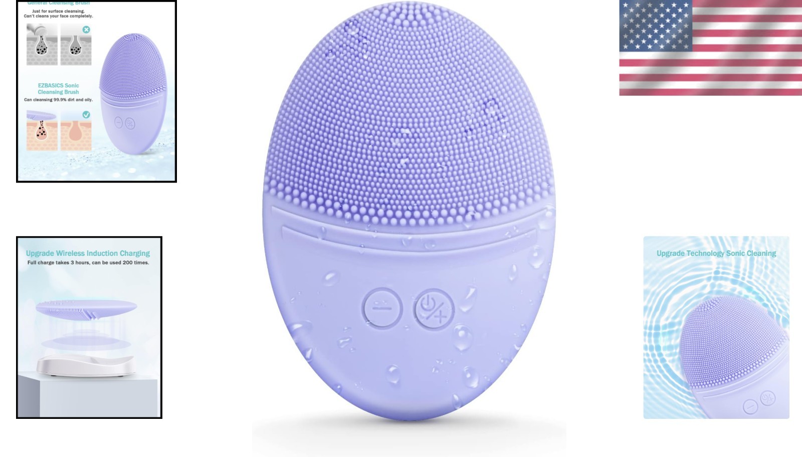 All-Skin Types Waterproof Sonic Facial Cleaning Brush – Rechargeable Violet