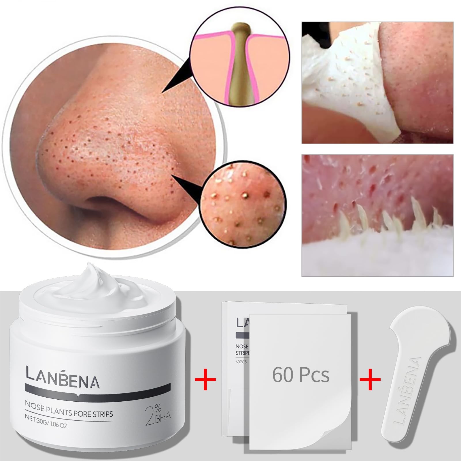 LANBENA Blackhead Remover, Nose Pore Strips for 1.05 Fl Oz (Pack of 1), White
