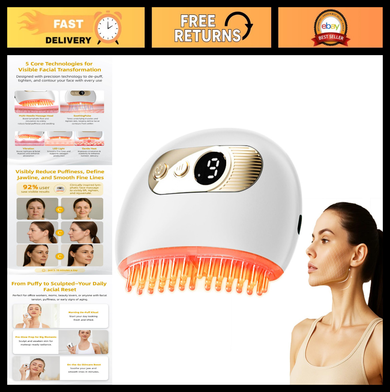 Lymphatic Drainage Face Brush – Vibrating Massager for Sculpting & Reducing Puff