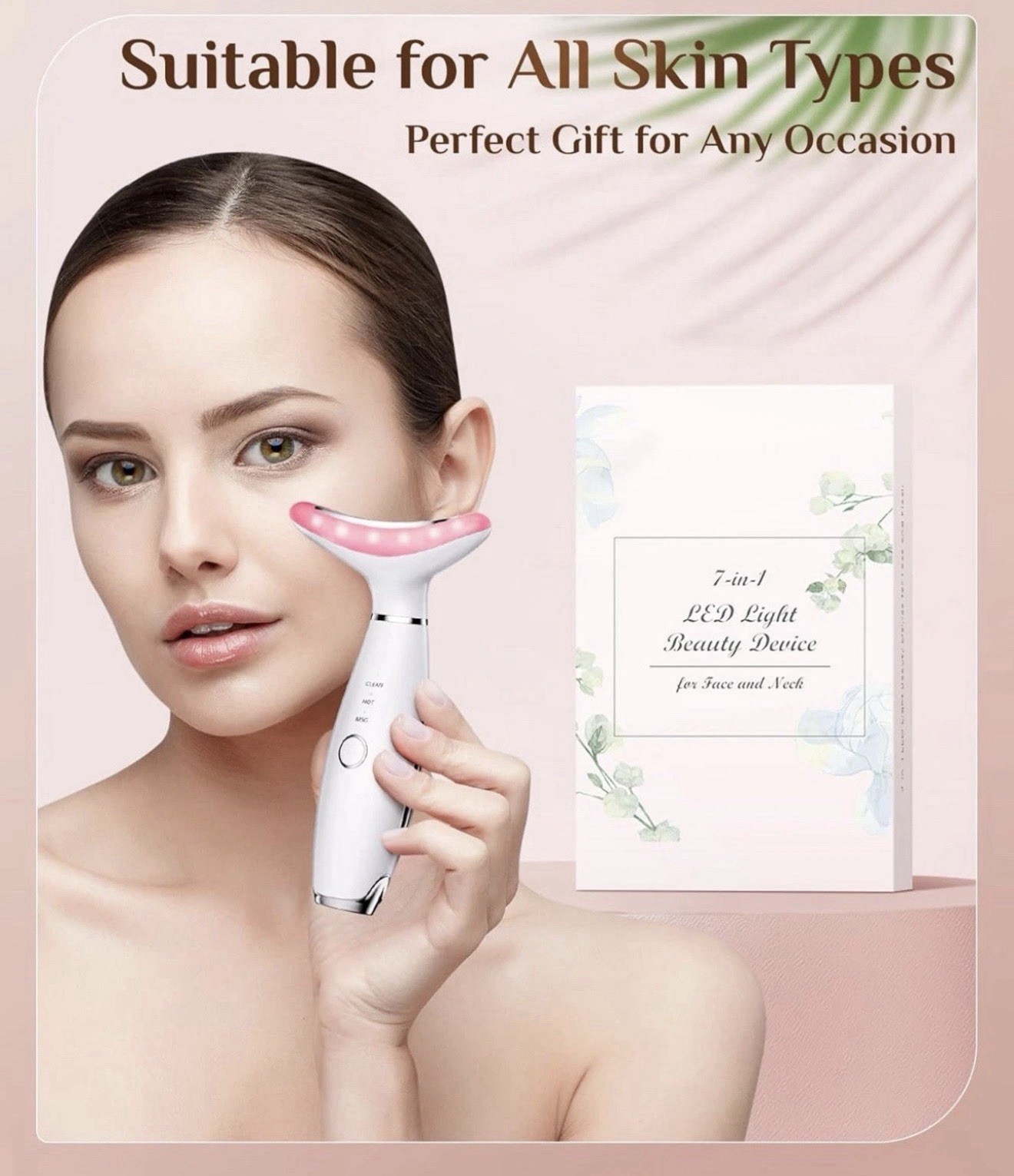 Dopsikn 7-in-1 Facial Massager 7 Colors LED Light Magnetic Heat Therapy White
