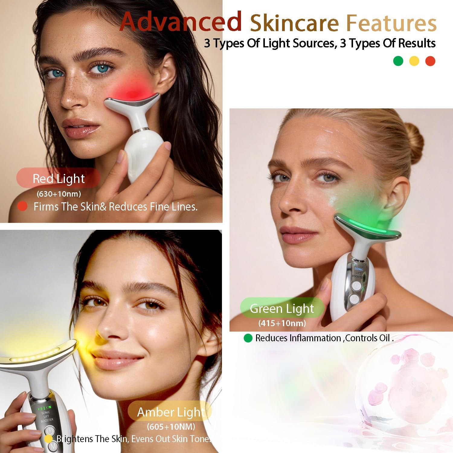 CerviCalm Red Light Face and Neck Beauty Device,3-in-1 Facial Massager White