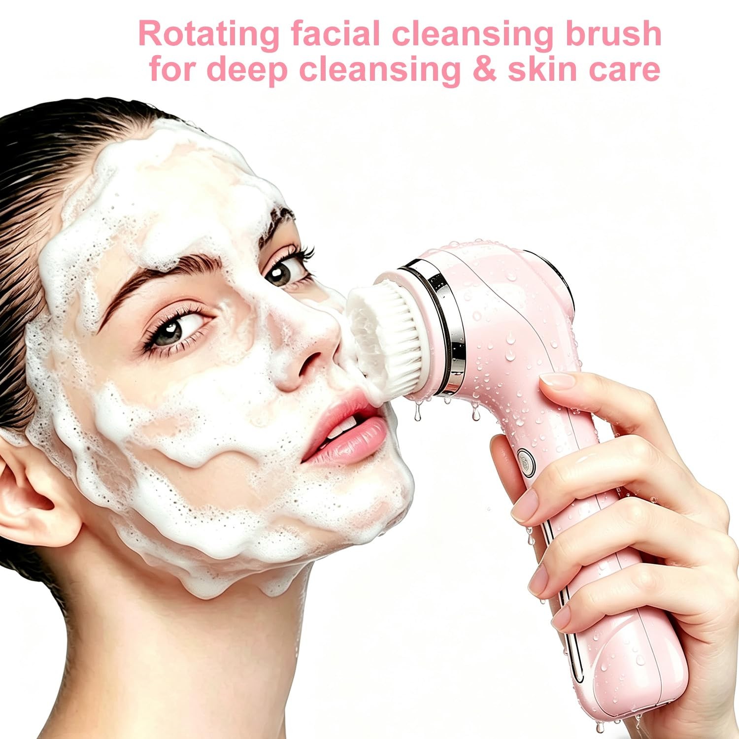 Rotating Cleansing Brush with 4 Replaceable Heads, Heated Metal Massage Head …