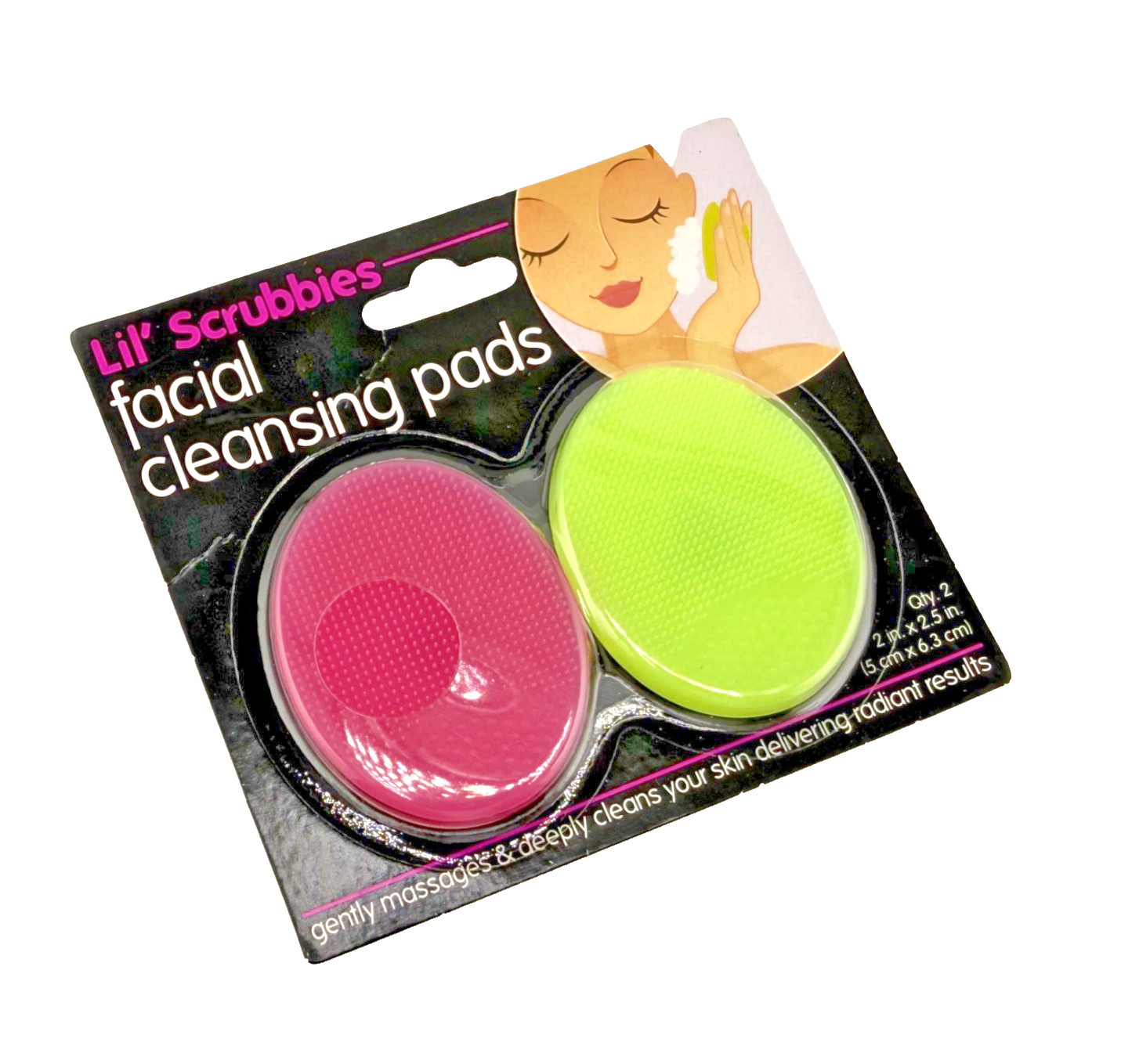 Lil’ Scrubbies Facial Cleaning Pad, Pink & Lime – 2pc Set