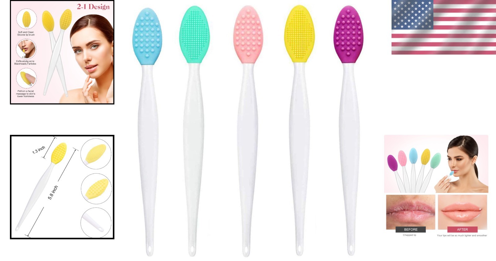 5-Piece Silicone Facial Cleansing Brush Set for Exquisite Lip Care & Exfoliation