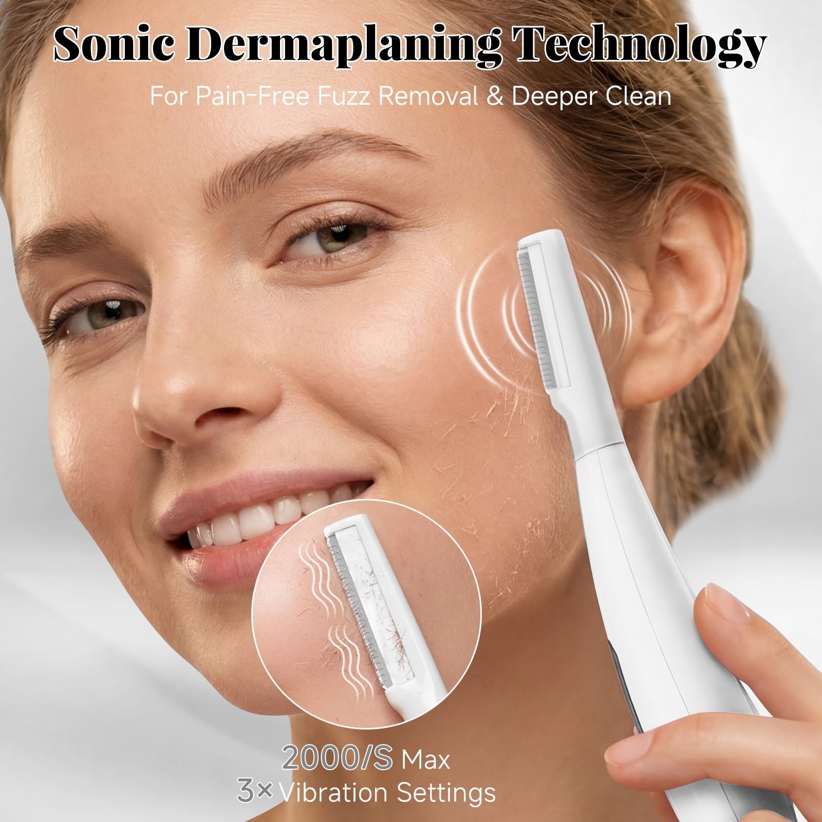 Rechargeable Dermaplaning Tool for Women, 8 Blades, 3 Speeds, Facial Exfoliation