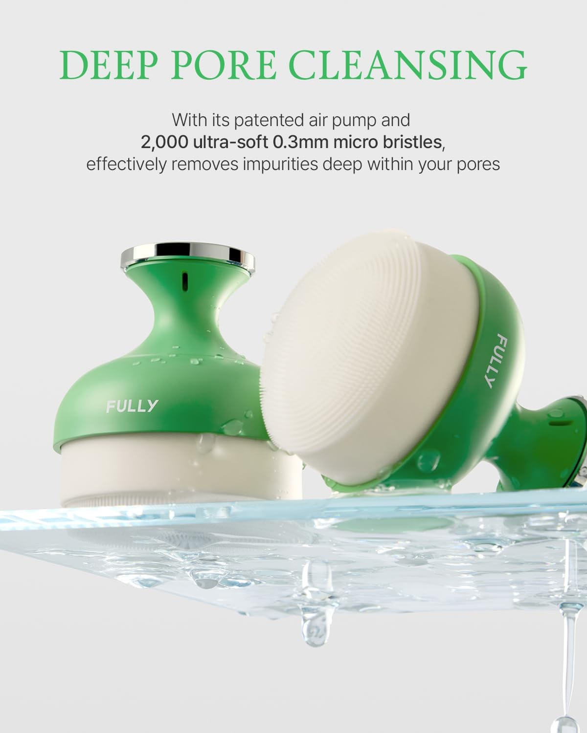 FULLY Pore Cleansing Silicone Brush, Effective Cleaner, Over 2000 Green
