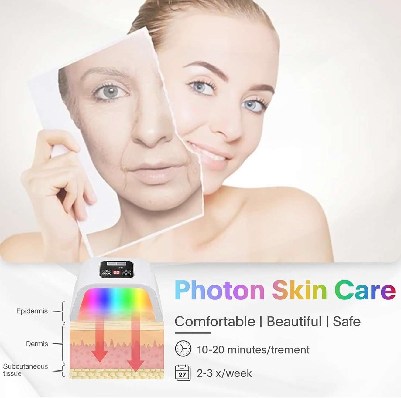 LED-Face-Light-Therapy, 7 in 1 Color LED Face Mask Facial Body Beauty Equipment