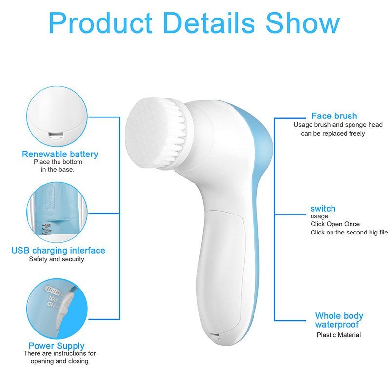Electric Facial Cleaner 5 in 1 Face Cleansing Brush Wash Machine Spa Skin Care