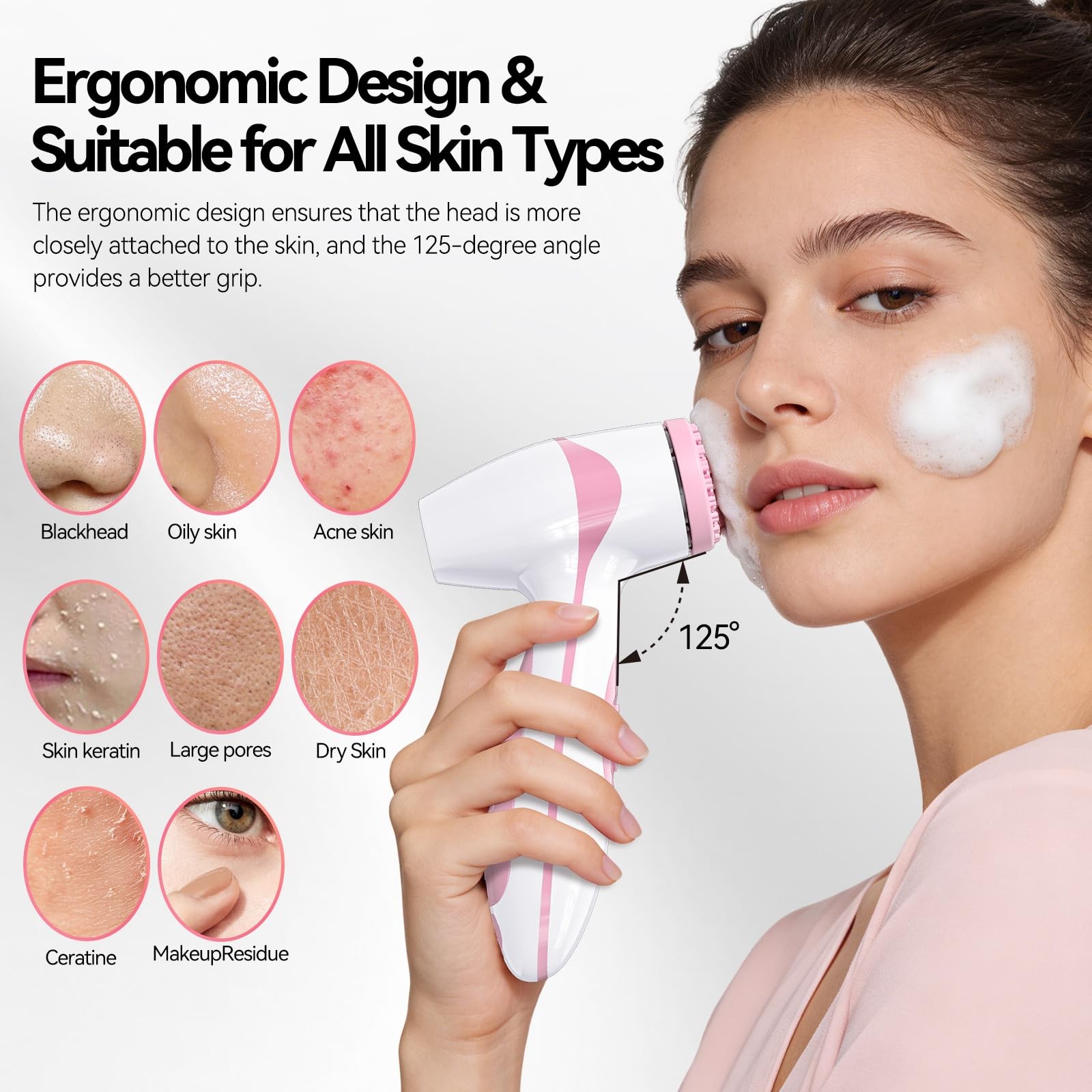 AuraBea Rechargeable Facial Cleansing Brush – Dual Rotating Electric Pink