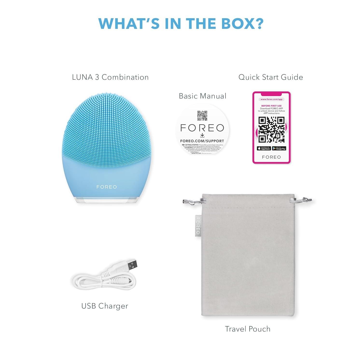 FOREO LUNA 3 Facial Cleansing Brush Combination skin Blue MSRP219