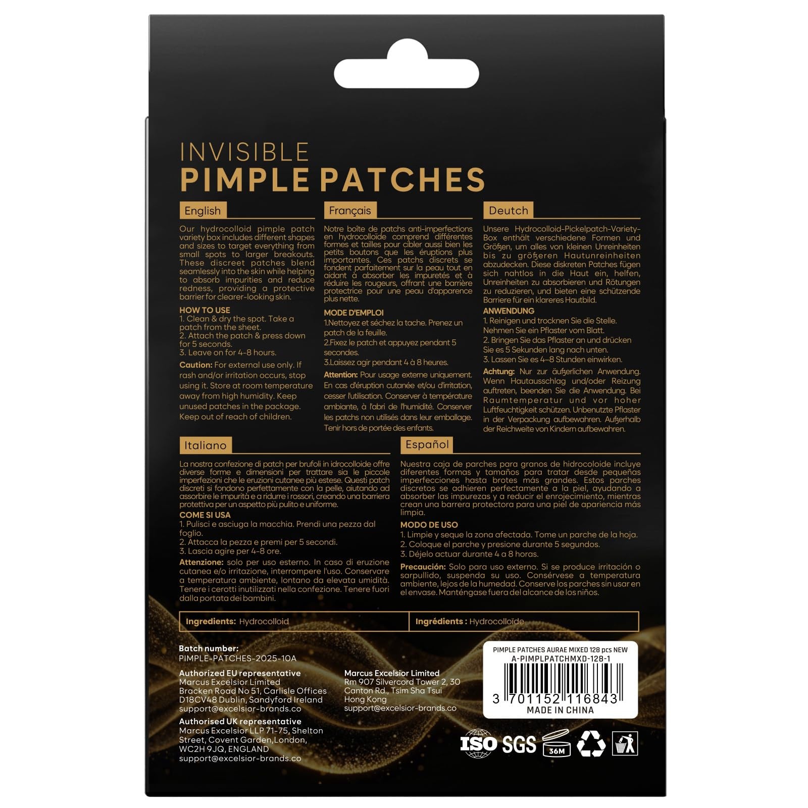 AURAE Large Pimple Patches for Face, Hydrocolloid 128 Count (Pack of 1)