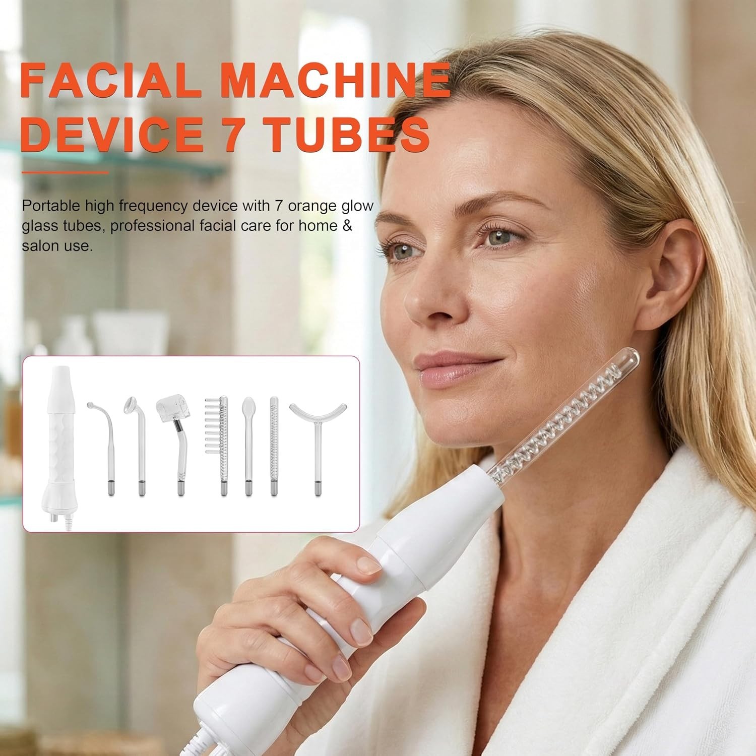 Facial Care Device 7 Electrode Tubes Hi Frequency Skin Toning Machine Orange
