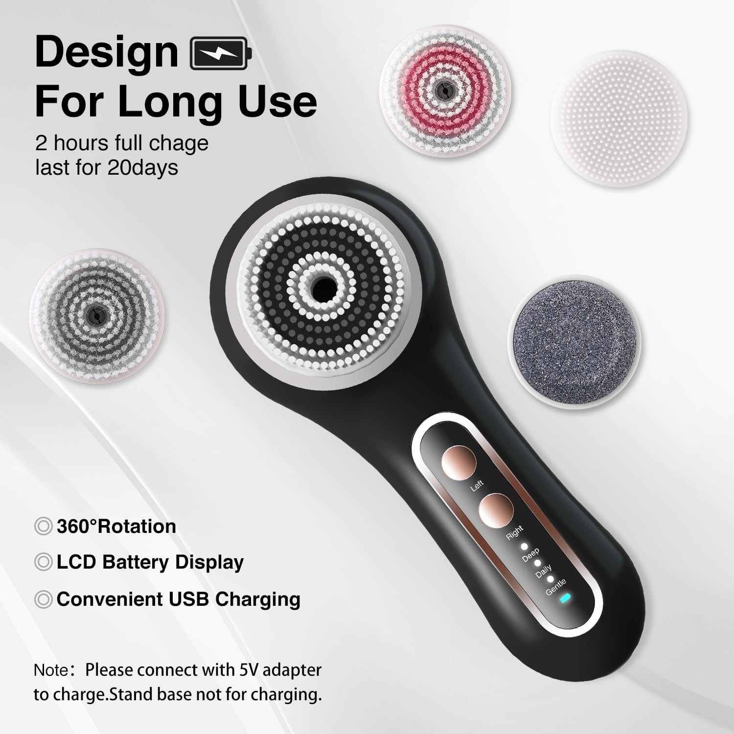 UMICKOO Electric Facial Cleansing Brush, 2-Way Rotating Face Scrubber for Daily
