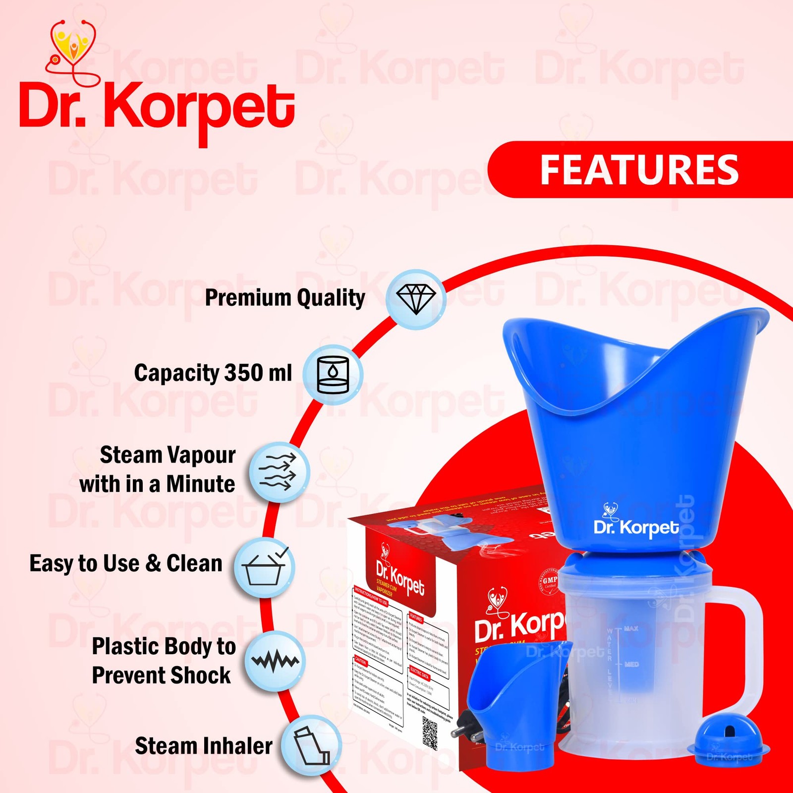 Dr. Korpet 3-in-1 Vaporizer Steamer for Cough, Cold & Facial – Blue