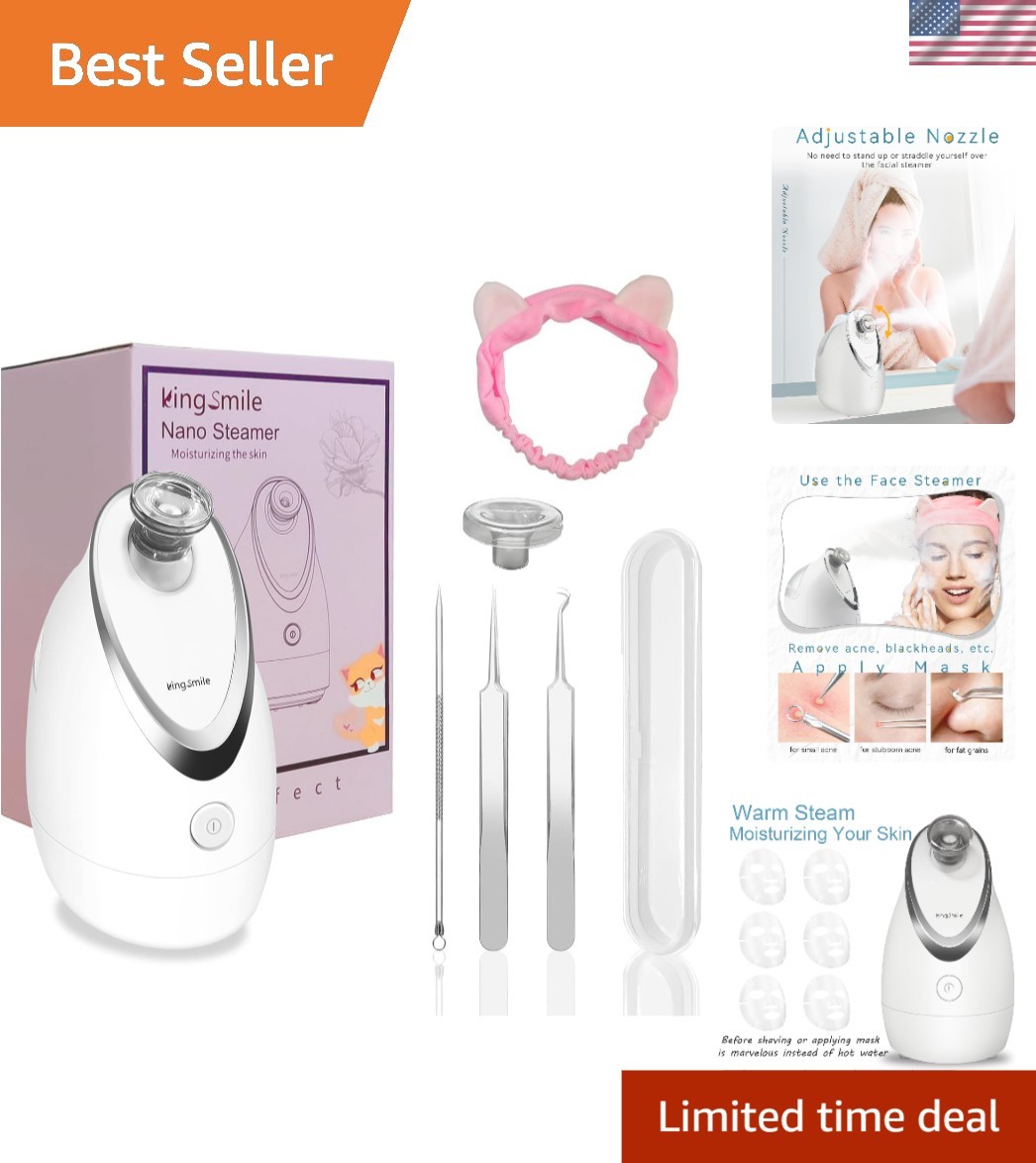 Professional Ionic Facial Steamer – Deep Clean & Hydrate with Headband & Tools