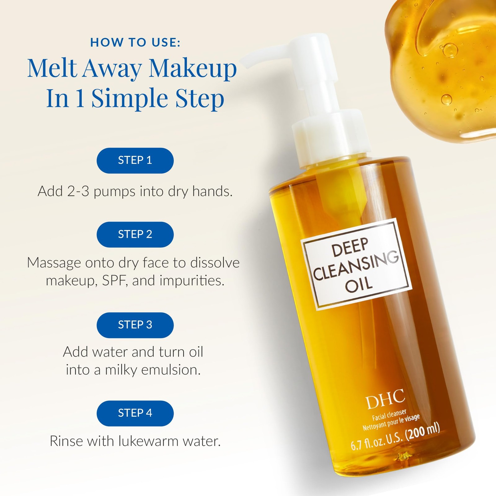 DHC Deep Cleansing Oil, Facial 6.7 Fl Oz (Pack of 1), Yellow