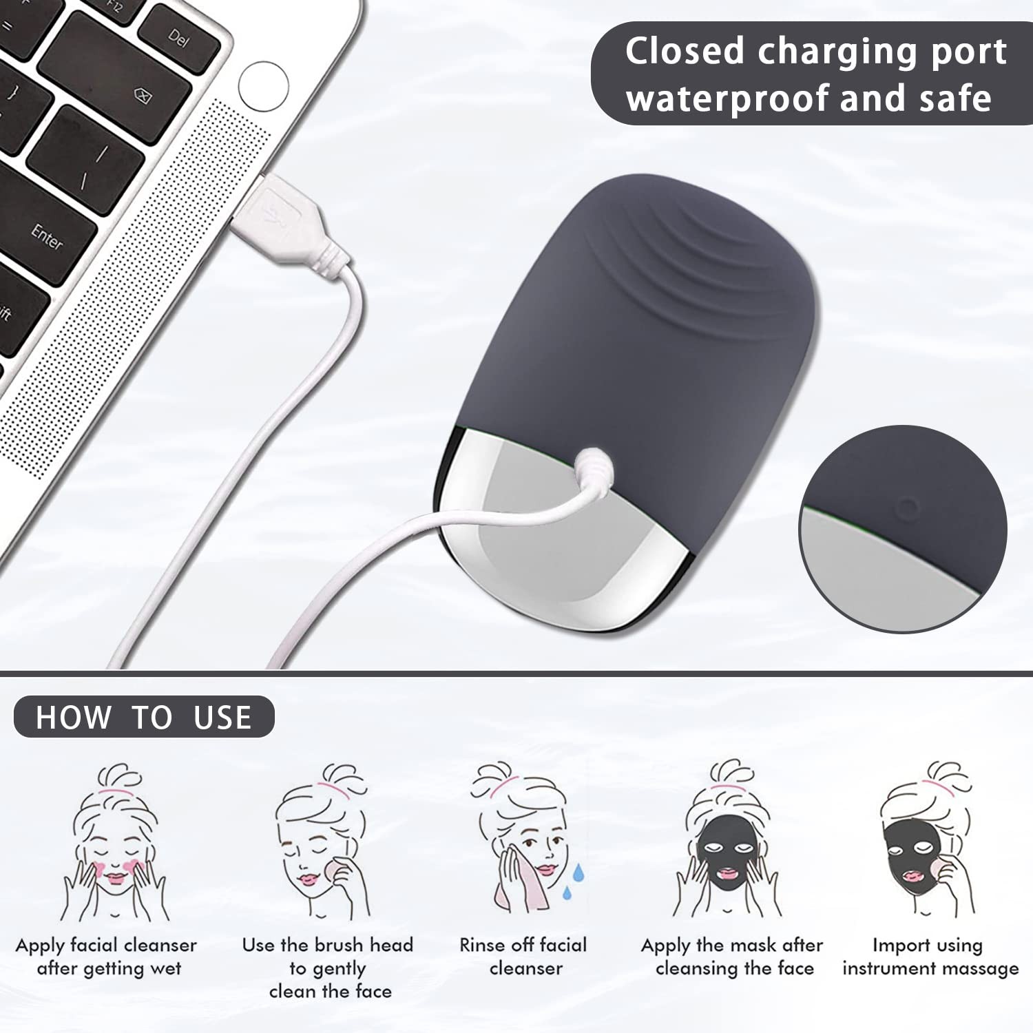 Cleansing Brush, 3-in-1 Silicone Scrubber, Vibrating Massager, IPX7 Waterproo…