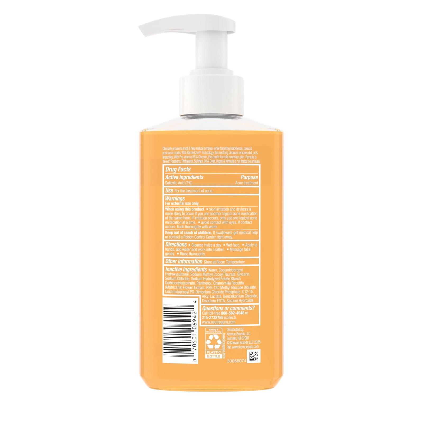 Neutrogena Oil-Free Acne Face Wash, Fragrance 9.1 Fl Oz (Pack of 1), Orange