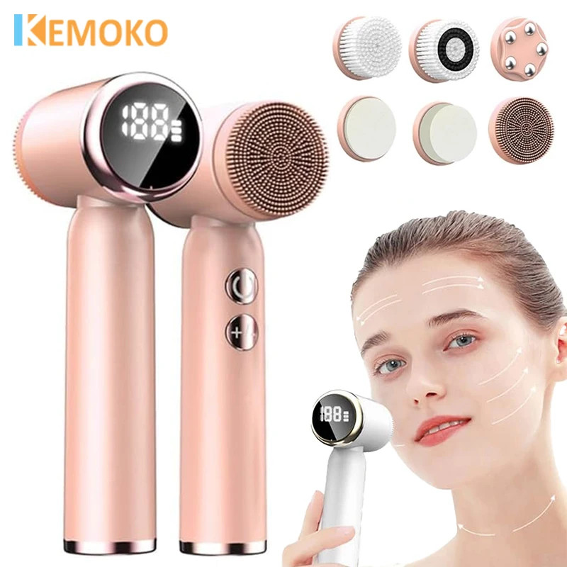 6 in 1 Electric Cleansing Brush Ultrasonic Facial Cleaner Rotating Cleansing Fac