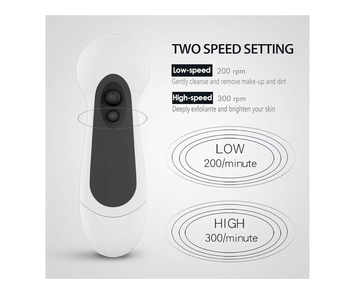 Waterproof Facial Cleansing Spin Brush Set with 5 Exfoliating Brush Heads – Elec