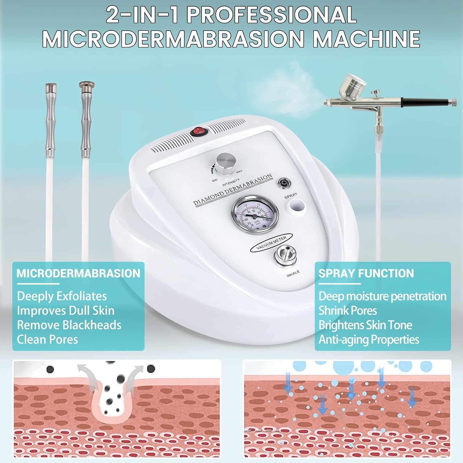 2 in 1 Diamond Microdermabrasion Machine with Spray Kit