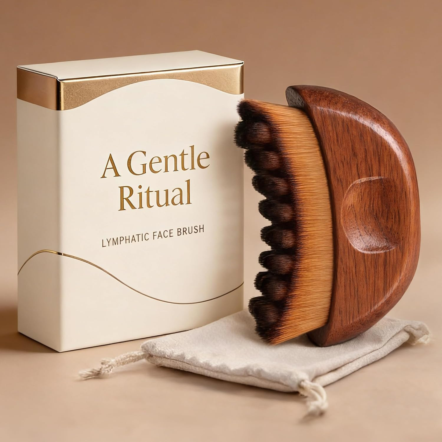 Lymphatic Contour Face Brush – Wooden Handle Face Brush for Lymphatic Drainage –