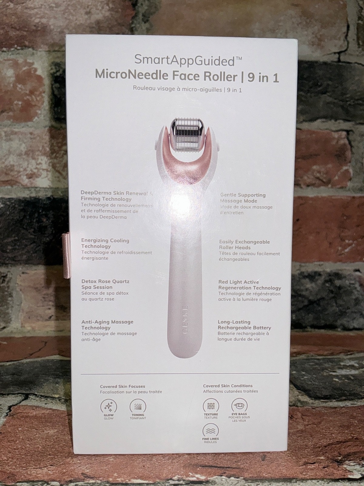 GESKE Smart MicroNeedle Face Roller 9 in 1 Rechargeable Rose Quartz Cooling NIB