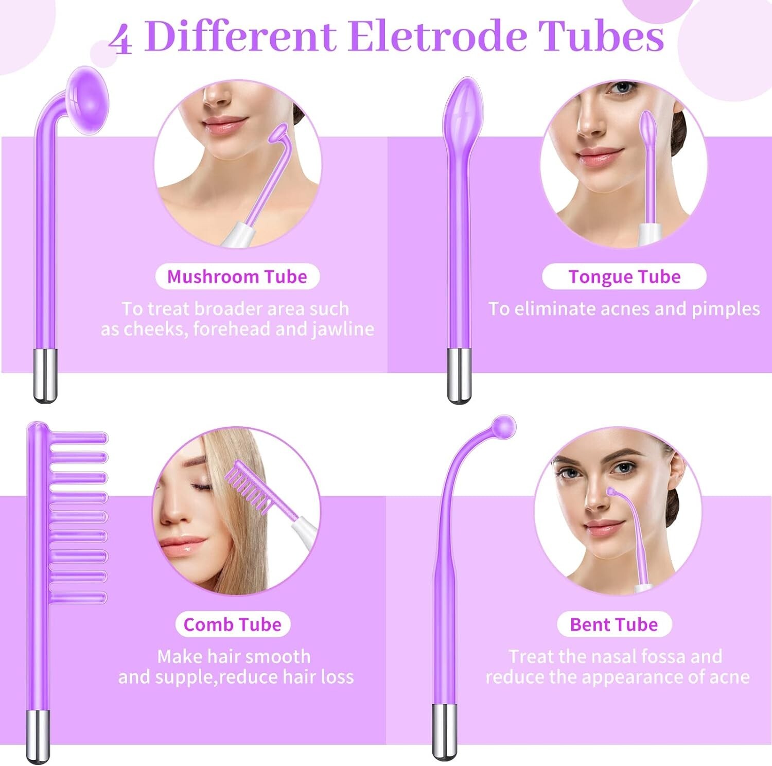 High F requency Facial Machine Wand 4 Pieces Tubes Set Portable Handheld Skin