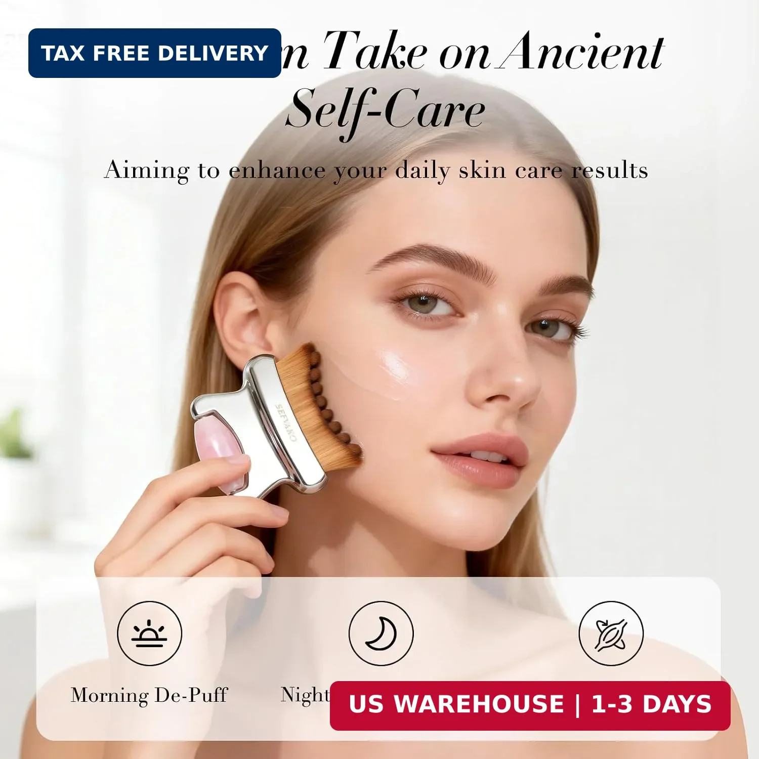 Lymphatic Contour Face Brush and Rose Quartz Roller – 2-in-1 Facial Lymphatic Dr