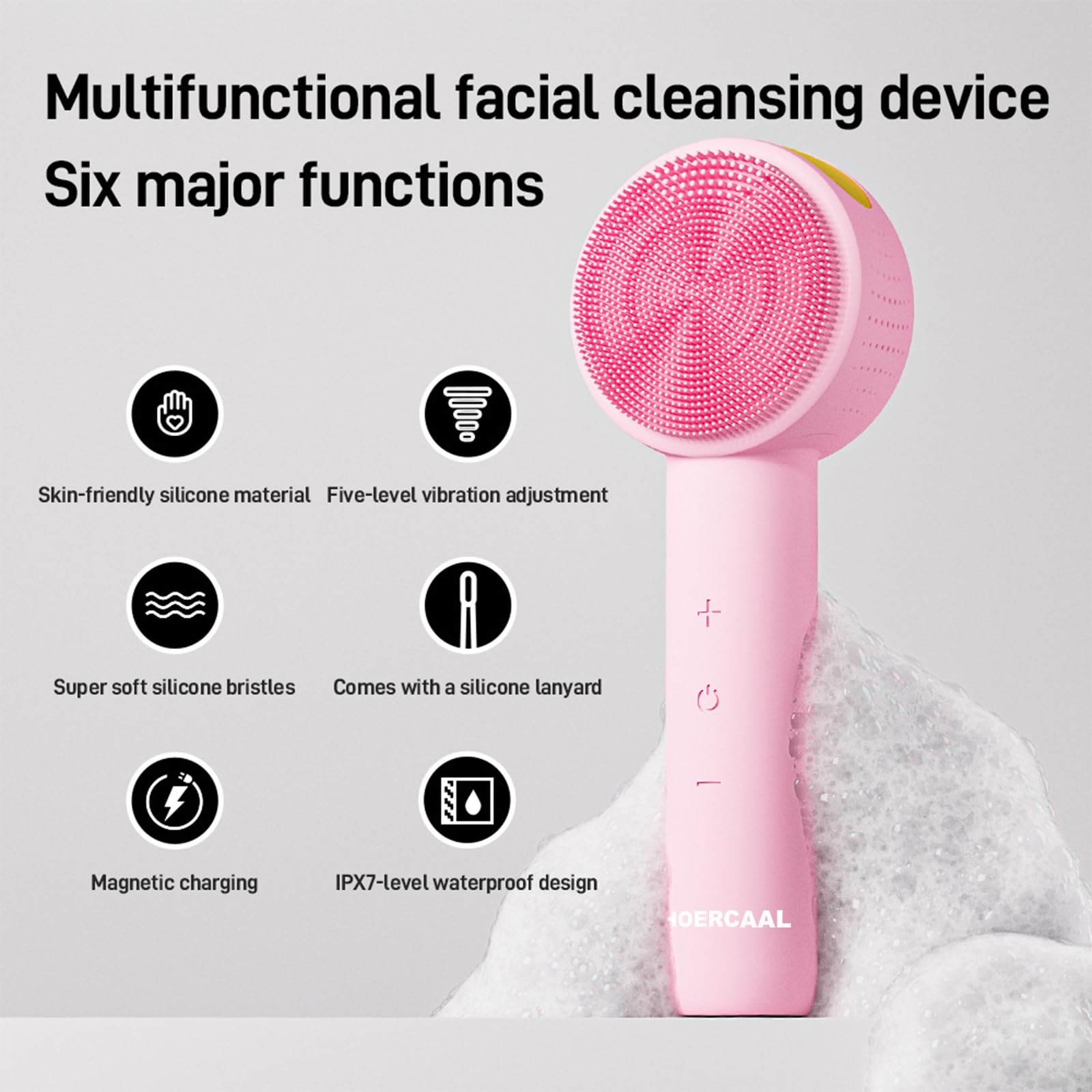 Facial Cleansing Brush Electric – Rechargeable Silicone Face Scrubber, Pink