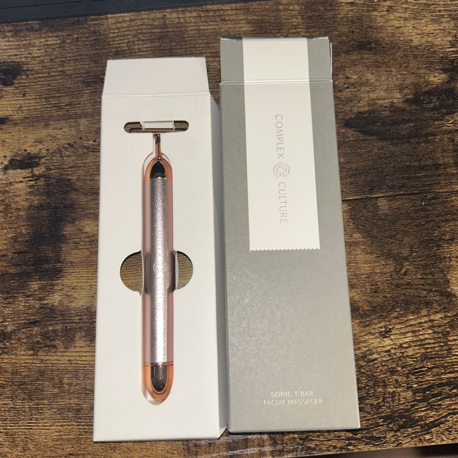 Facial Massager Complex Culture Sonic T-Bar Rose Gold Vegan Beauty NEW IN BOX