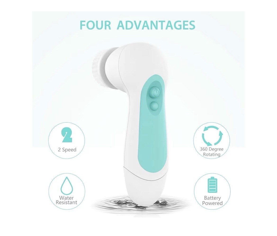 Waterproof Facial Cleansing Spin Brush Set with 5 Exfoliating Brush Heads – Elec