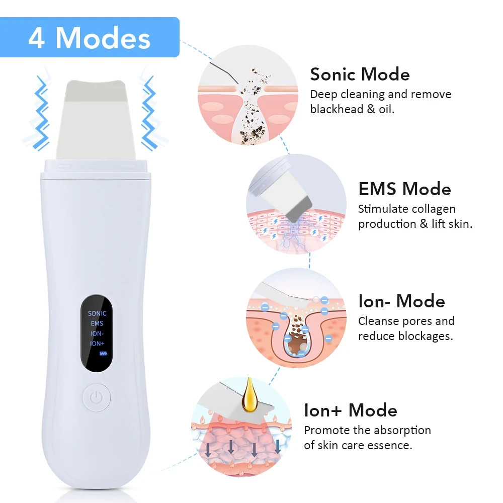 Ionic Ultrasonic Skin Spatula | 4 Modes | Deep Cleaning & Facial Rejuvenation