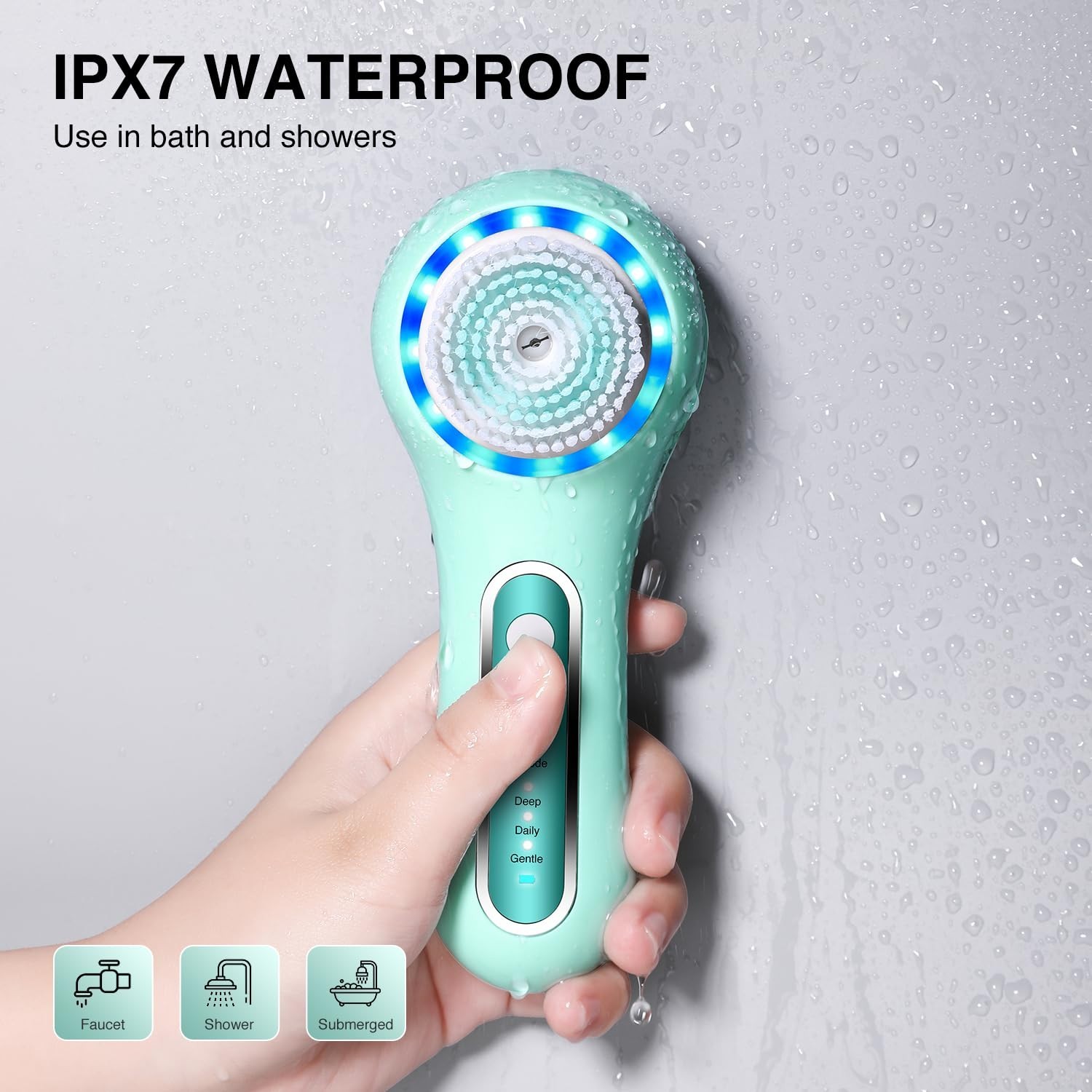 Electric Facial Cleansing Brush – 2-Way Rotating Scrubber, 3 Modes, 5 Heads, Wat