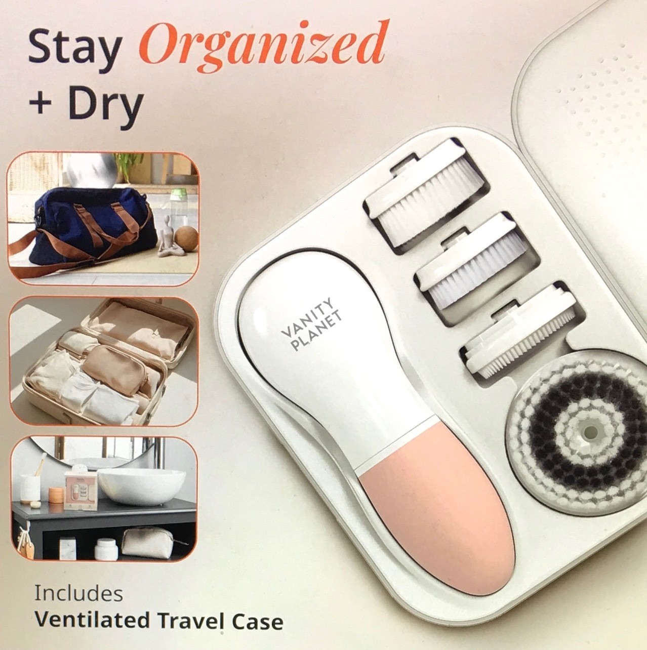 VANITY PLANET Raedia Cleansing Brush, W/-4 Exfoliating Brush Heads. Sealed Box!